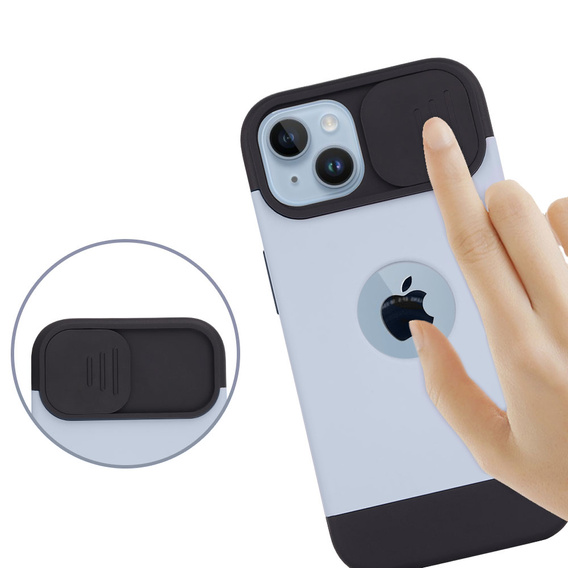 Pouzdro ERBORD MagSafe Cam Slider, modré + sklo na displej pro iPhone 13 / iPhone 14