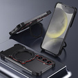 Pouzdro pro Samsung Galaxy S25, Kickstand Bumper, s krytem objektivu, pro MagSafe, černá / stříbrná