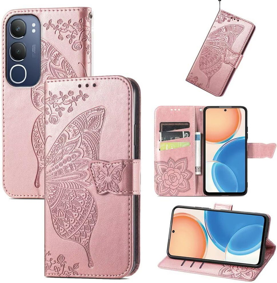 Klopové pouzdro pro Vivo Y19s, Butterfly, růžové rose gold