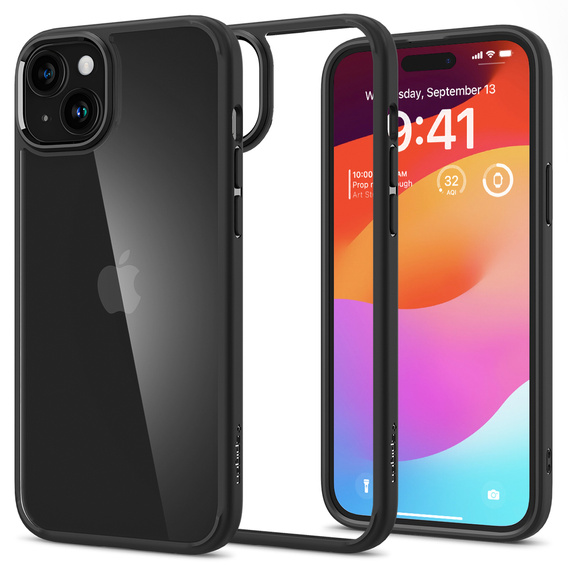 Pouzdro Spigen pro iPhone 15, Ultra Hybrid, černé + 9H tvrzené sklo