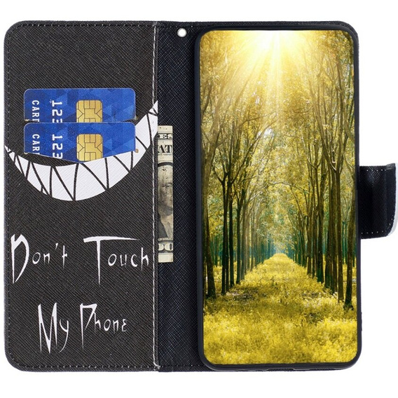 Klopové pouzdro pro Samsung Galaxy A55 5G, Wallet, Don't Touch My Phone, černé