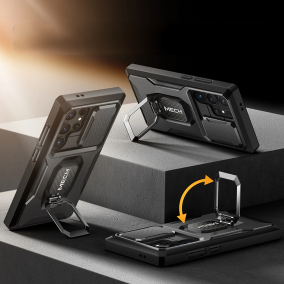 Pancéřové pouzdro pro Samsung Galaxy S24, řada TONGATE MECH s kroužkem, černé