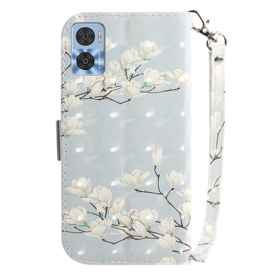 Klopové pouzdro pro Motorola Moto E22 / E22i, Wallet, flowers magnolia, bílé