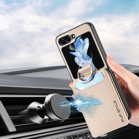 Pouzdro pro Samsung Galaxy Z Flip7 FE / Z Flip6, Card Slot Ring Case, béžové