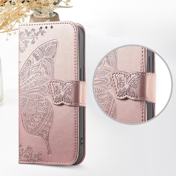 Klopové pouzdro pro Xiaomi Redmi 15C 4G/LTE, Butterfly, růžové rose gold