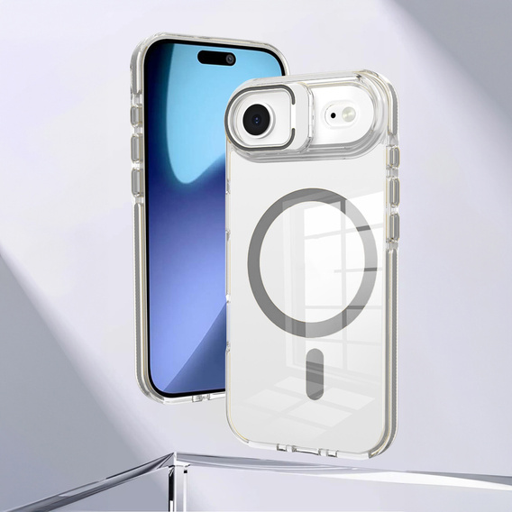 Pouzdro pro iPhone Air, pro MagSafe, se stojánkem, průhledné s šedými vložkami