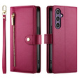 Klopové pouzdro pro Samsung Galaxy S25, Wallet Zipper Pocket, červené