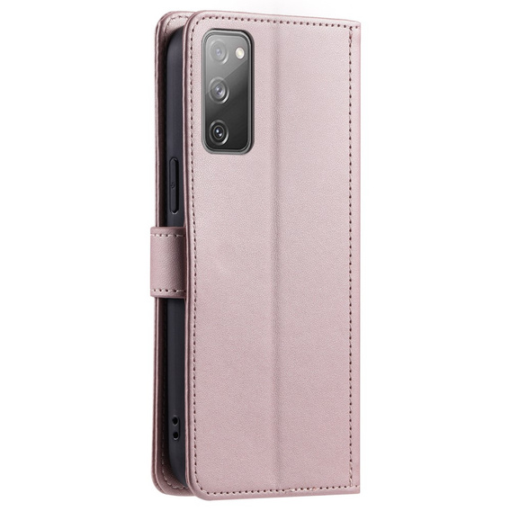 Pouzdro s klopou pro Samsung Galaxy S20 FE, Rhombus Crossbody Leather, růžové rose gold
