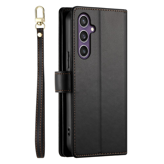 Klopové pouzdro pro Samsung Galaxy S25, Wallet Zipper Pocket, černé