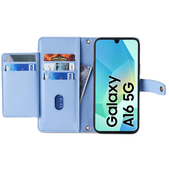 Klopové pouzdro pro Samsung Galaxy A16, Wallet Zipper Pocket, modré