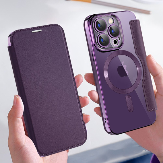 Klopové pouzdro pro iPhone 15 Pro, RFID Wallet MagSafe CamShield, fialové
