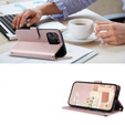 Pouzdro s klopou pro iPhone 16 Pro, Rhombus Crossbody Leather, růžové rose gold