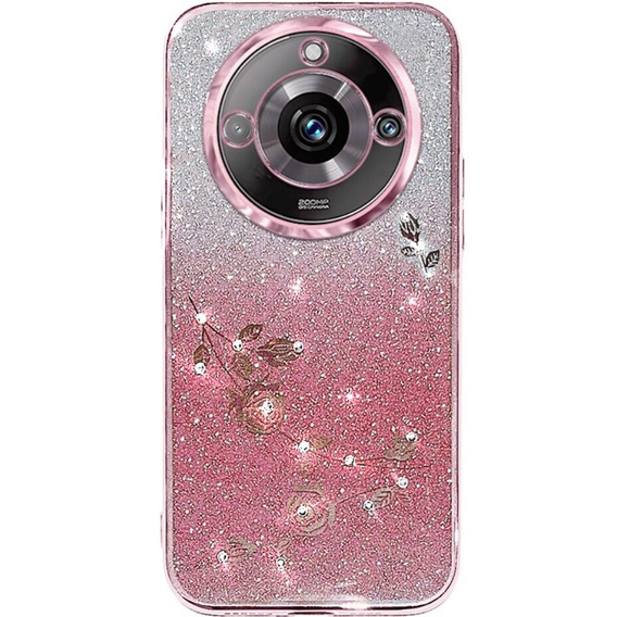 Pouzdro pro Realme 11 Pro 5G / Pro+ 5G, Glitter Flower, růžové rose gold