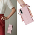 Pouzdro s klopou pro Samsung Galaxy S25 Edge, Rhombus Crossbody Leather, růžové rose gold