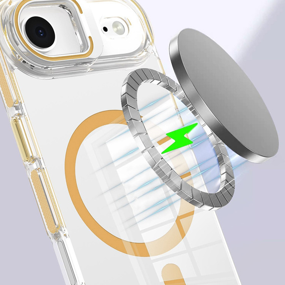 Pouzdro pro iPhone Air, pro MagSafe, se stojánkem, průhledné se zlatými vložkami