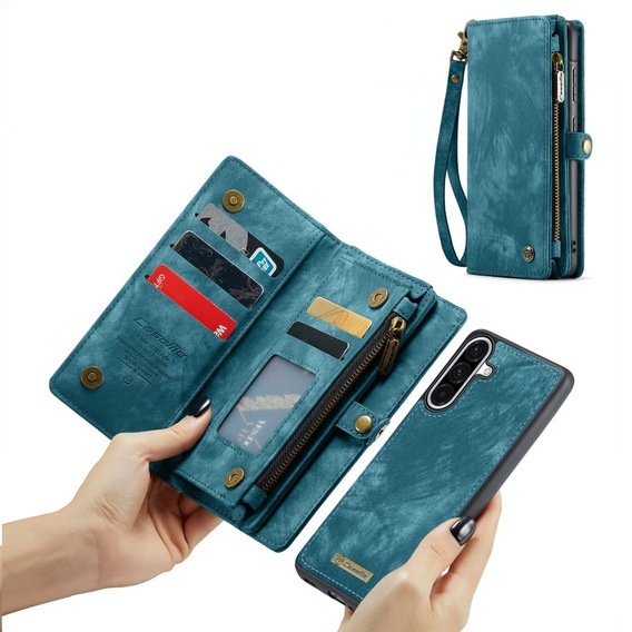 CASEME pouzdro pro Samsung Galaxy A56 5G, Retro Leather Wallet, s páskem, zelené