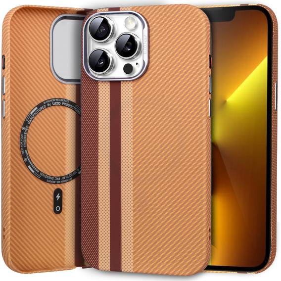 Pouzdro pro iPhone 13 Pro Max, Carbon Fiber MagSafe, žluté