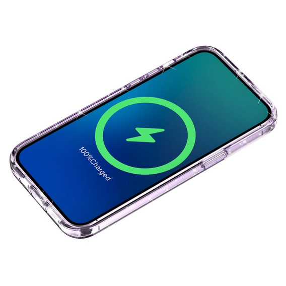 Pouzdro pro iPhone 14, Dropproof MagSafe Glitter, fialové
