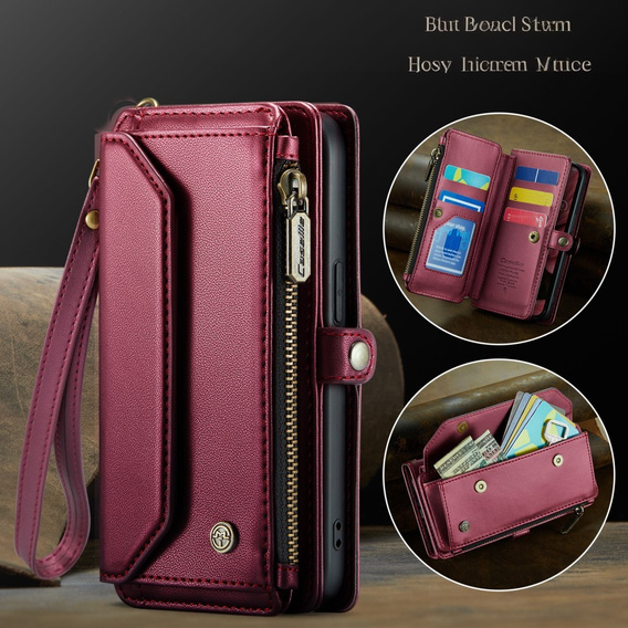 Pouzdro CASEME pro iPhone16e, RFID Leather Wallet, s popruhem přes rameno, červené