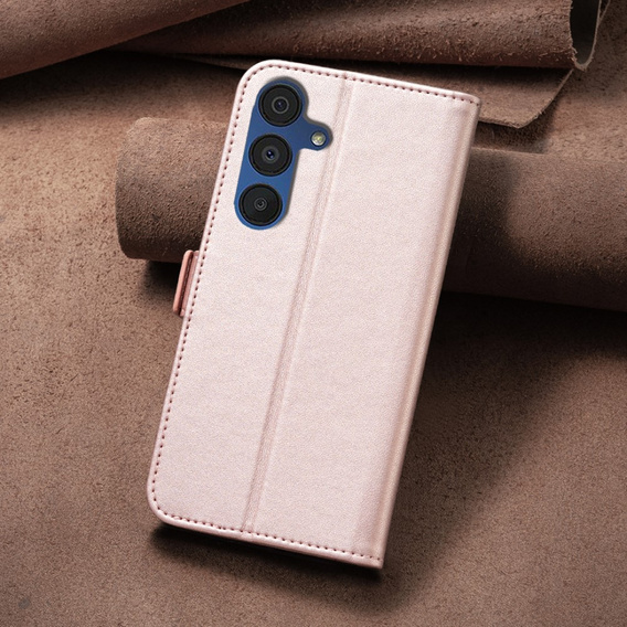 Klopové pouzdro pro Samsung Galaxy A15, BINFEN Wallet, růžové rose gold  + 9H sklo 