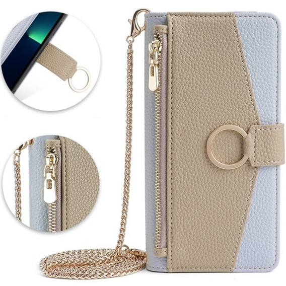 Flipové pouzdro Wallet Zipper Pocket pro iPhone 14 Pro, Wallet Zipper Pocket, se zrcátkem, modré