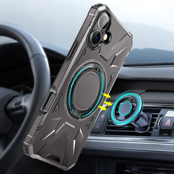 Pouzdro pro iPhone 16, pancéřované se stojánkem a deskou na rukojeť, šedé