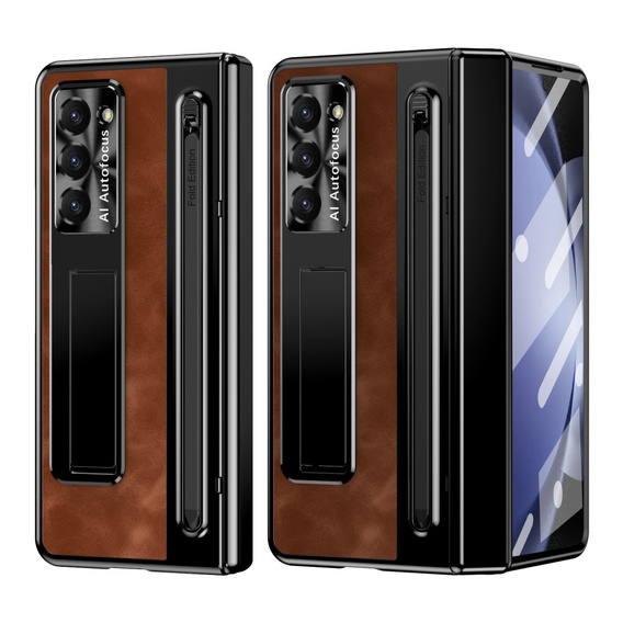 Pouzdro s podstavcem Leather+PC s průhledným okénkem a stylusem pro Samsung Galaxy Z Fold6 5G