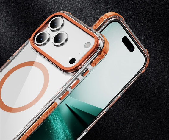 Pancéřové pouzdro MagSafe čiré s oranžovými boky pro iPhone 17 Pro Max