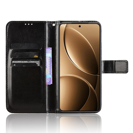 Klopové pouzdro pro Xiaomi Poco F7 Ultra, Crazy Horse Wallet, černé