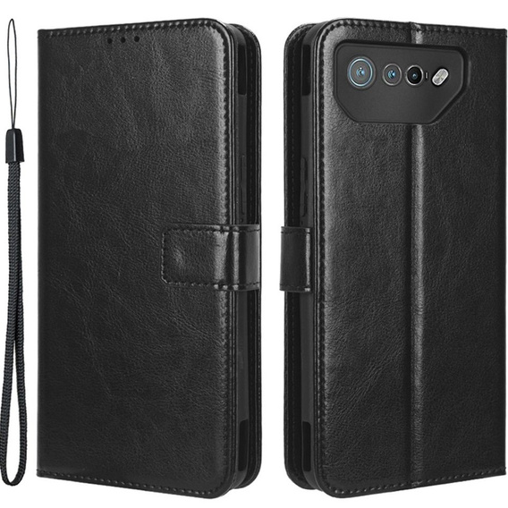Klopové pouzdro pro Asus ROG Phone 7 5G, Crazy Horse Wallet, černé