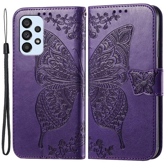 Klopové pouzdro pro Samsung Galaxy A53 5G, Butterfly, fialové