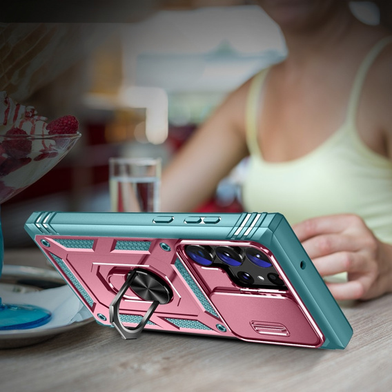 Pouzdro pro Samsung Galaxy S24 Ultra, CamShield Slide, zelený / růžové