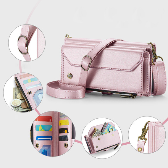 Peněženkové pouzdro se zámkem a řemínky pro Samsung Galaxy A17 5G - růžové