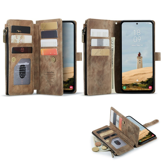 Pouzdro CASEME pro Samsung Galaxy A56 5G, Leather Wallet Cash and Card Slots, s poutkem, hnědé