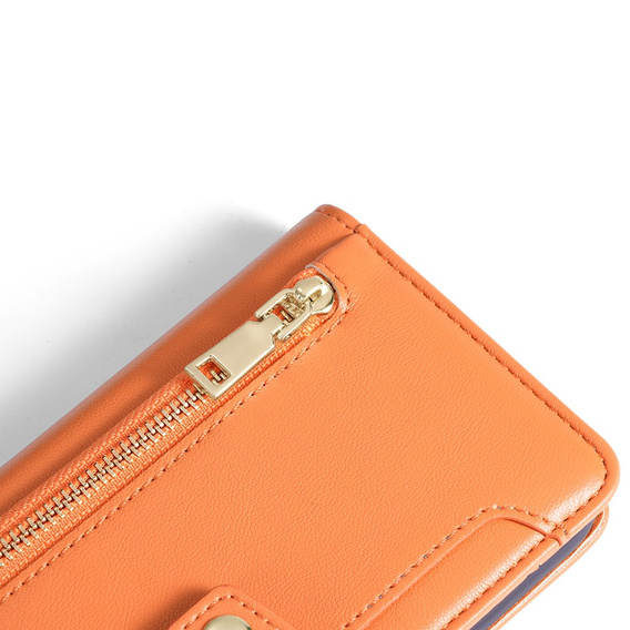 Klopové pouzdro pro Oppo Reno8 T 4G, Wallet Zipper Pocket, oranžové