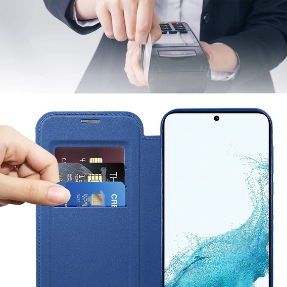 Klopové pouzdro pro Samsung Galaxy S22 5G, RFID Wallet MagSafe CamShield, námořnicky modré