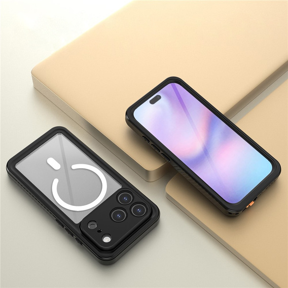 Pouzdro Redpepper pro iPhone 17 Pro, vodotěsné, IP68, pro MagSafe, průhledné s černými boky