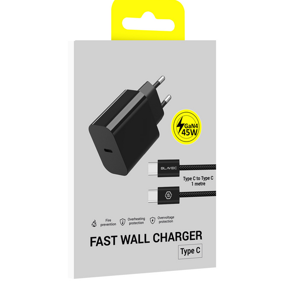 Blavec GaN4 45W USB-C PD/QC síťová nabíječka s USB-C - USB-C kabel pro zařízení s USB-C: smartphony, tablety a lehké notebooky