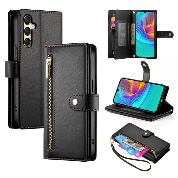 Klopové pouzdro pro Samsung Galaxy A36 5G, Wallet Zipper Pocket, černé