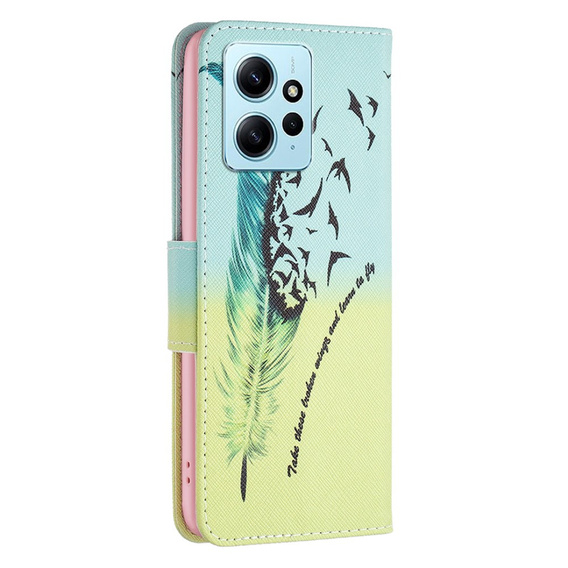 Klopové pouzdro pro Xiaomi Redmi Note 12 4G, Wallet, feather, modré