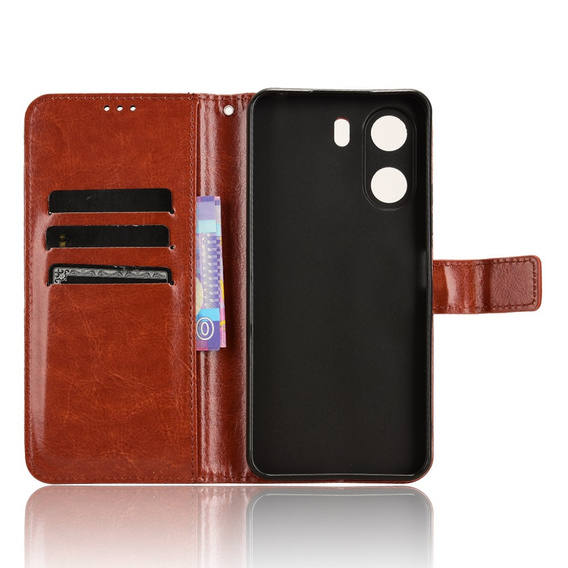 Klopové pouzdro pro Xiaomi Redmi 13C / Poco C65, Crazy Horse Wallet, hnědé