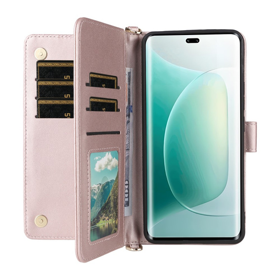 Flipové pouzdro pro Honor 400 5G, Crossbody Leather Wallet, růžové