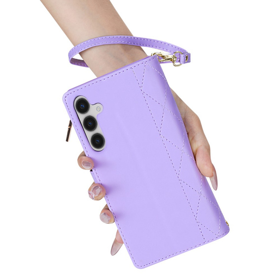 Pouzdro s klopou pro Samsung Galaxy A56 5G, Rhombus Crossbody Leather, fialové