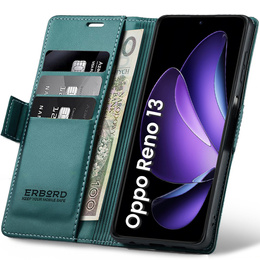 Pouzdro pro Oppo Reno 13, ERBORD Glossy Litchi, flipová peněženka, zelené