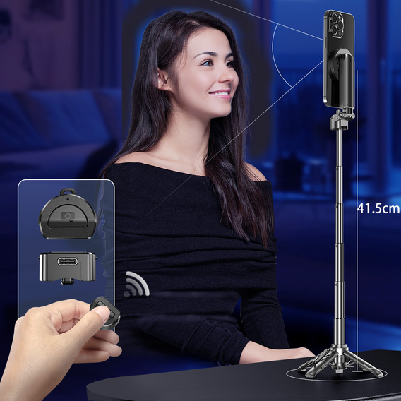 Hliníková selfie tyč s funkcí stativu a dálkovým ovládáním Bluetooth, pro smartphony