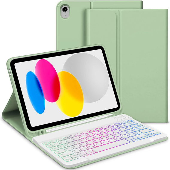 Pouzdro s podsvícenou bluetooth klávesnicí pro iPad 10.9 2022 (10 gen.), zelené