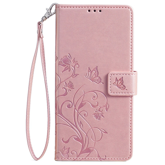 Klopové pouzdro pro Motorola Moto E14, Butterfly, růžové rose gold