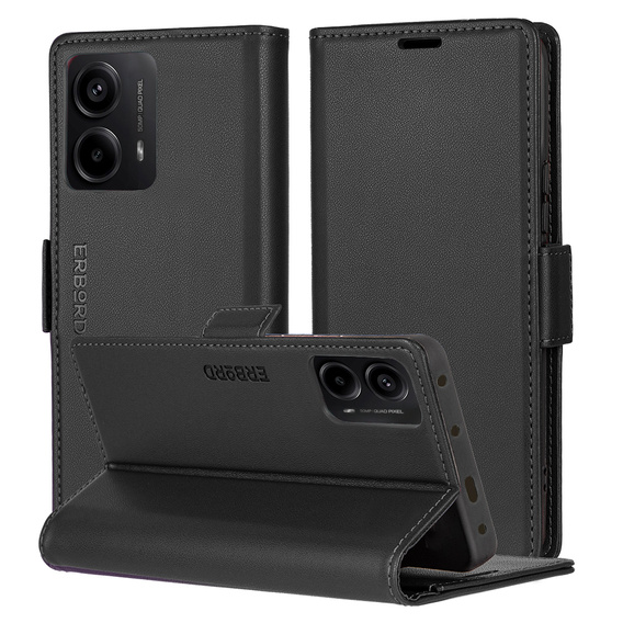 Pouzdro pro Motorola Moto G24 Power, ERBORD Glossy Litchi, flipová peněženka, černé