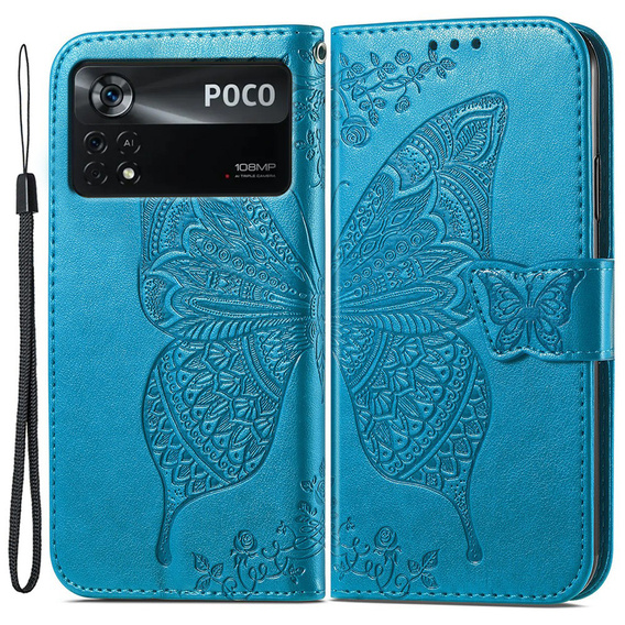 Klopové pouzdro pro Xiaomi Poco X4 Pro 5G, Butterfly, modré