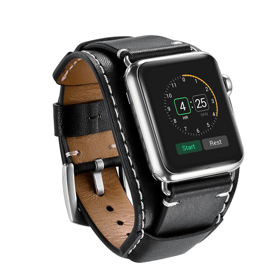 Kožený řemínek pro Apple Watch 1/2/3/4/5/6/7/8/SE/Ultra 42/44/45/49 mm, černý